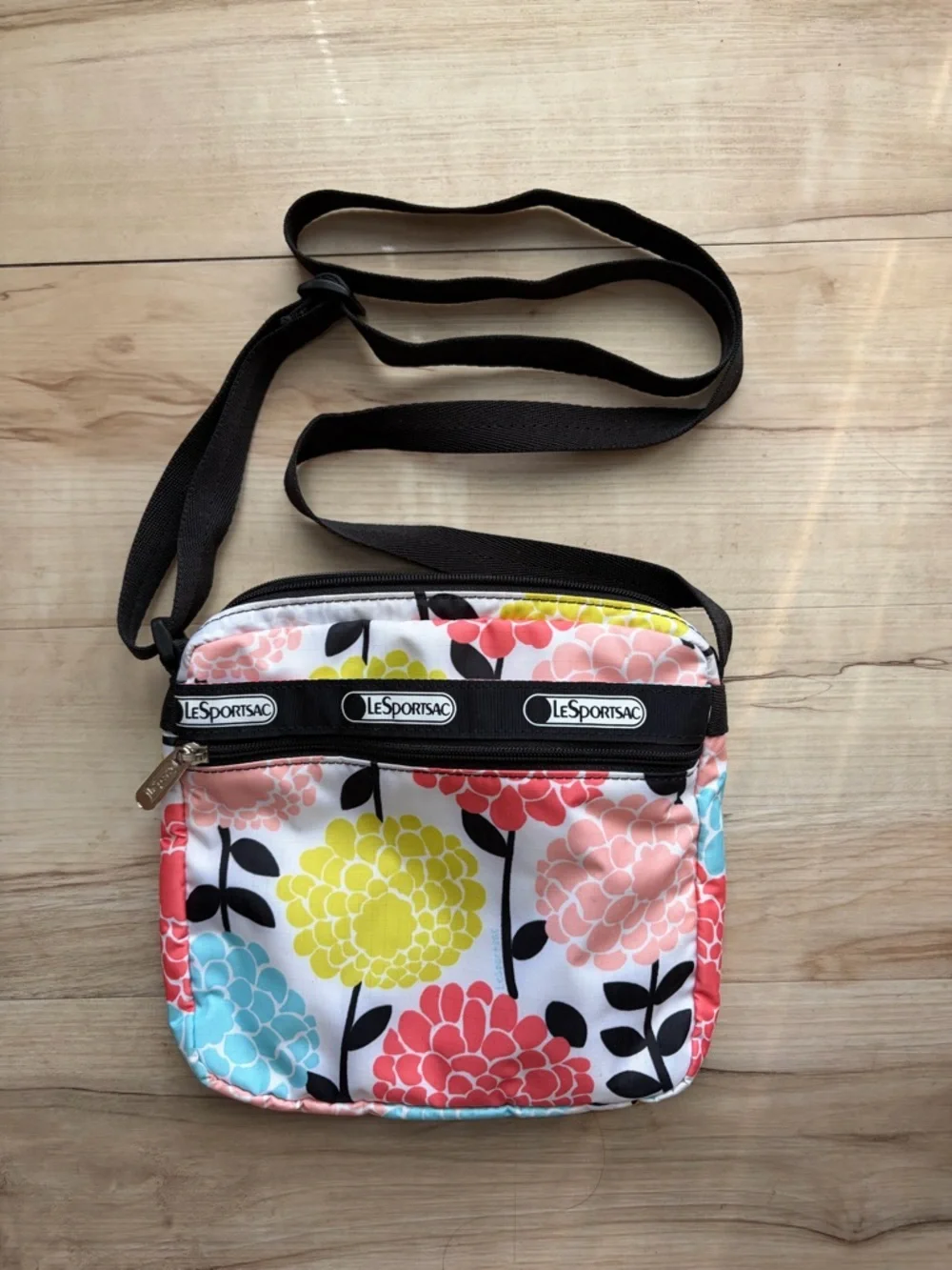 LeSportsac Floral Crossbody in White with Yellow, Pink, Coral & Aqua